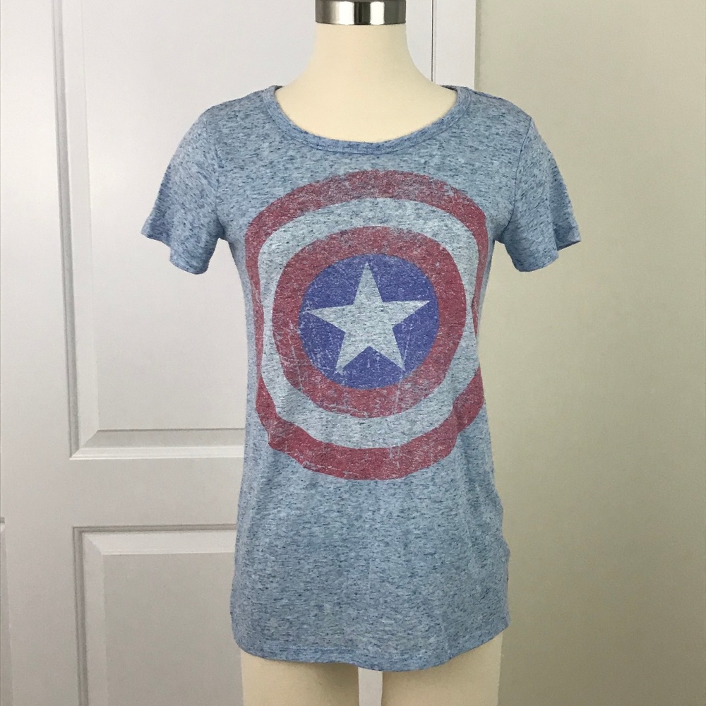 Marvel Captain America Blue Graphic Tee Burn Out S